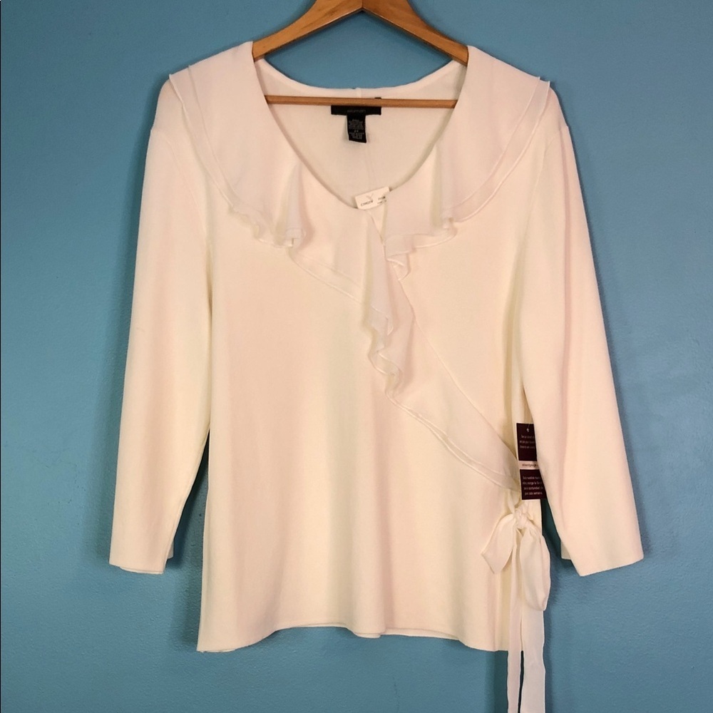 Cable & Gauge Cream Long Sleeve Ruffled Blouse Size 2X